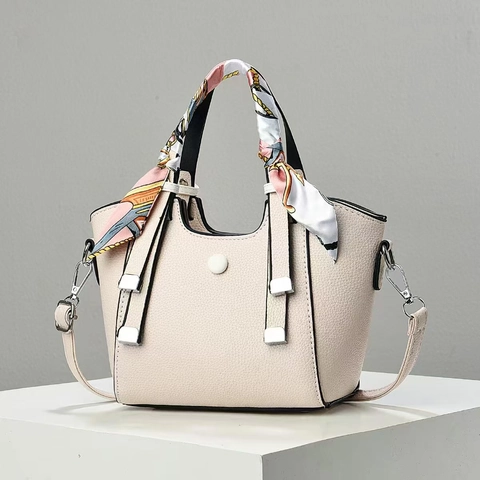 Damen Mode Handtasche PU Leder Litschi Textur Satinnschal Dekor Schulter Umhängetasche Lässig Elegant