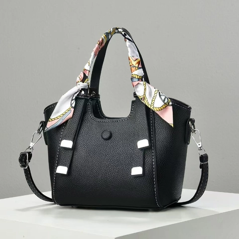 Damen Mode Handtasche PU Leder Litschi Textur Satinnschal Dekor Schulter Umhängetasche Lässig Elegant