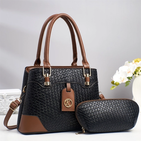 Borsa A Mano E Pochette In Pelle PU Con Trama Intrecciata Grande Capacità Elegante Stile Coreano Quotidiano Versatile Donna Tote
