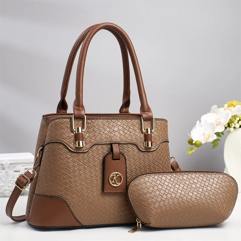 Borsa A Mano E Pochette In Pelle PU Con Trama Intrecciata Grande Capacità Elegante Stile Coreano Quotidiano Versatile Donna Tote