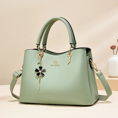 Damen Handtasche Elegante PU Leder Große Kapazität Schulter Umhängetasche Retro Pendler Mit Blumenanhänger Zubehör