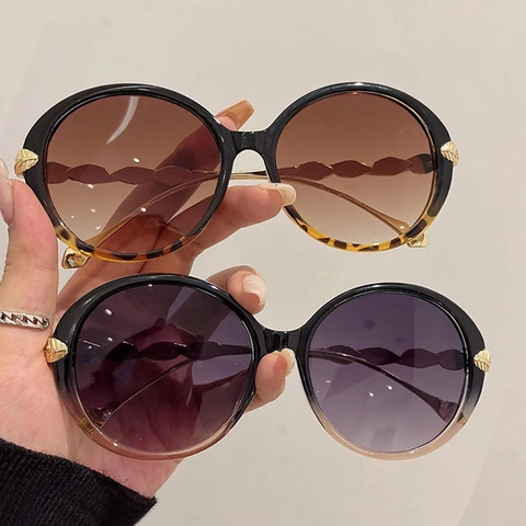 Lunettes De Soleil Rondes Surdimensionnées Pour Femmes Décor De Feuilles En Métal Branches Ondulées Mode