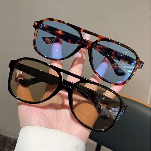 Retro Double Bridge Square Aviator Sunglasses For Men Women UV400 Protection PC Frame Vintage Navigator Glasses