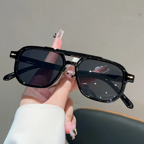 Retro Quadratische Sonnenbrille Doppelsteg PC Rahmen UV400 Verlaufslinsen Modifizierter Aviator Ins Style Streetwear Unisex