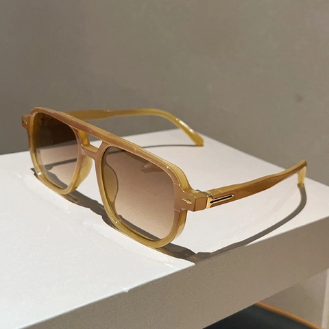 Retro Quadratische Sonnenbrille Doppelsteg PC Rahmen UV400 Verlaufslinsen Modifizierter Aviator Ins Style Streetwear Unisex