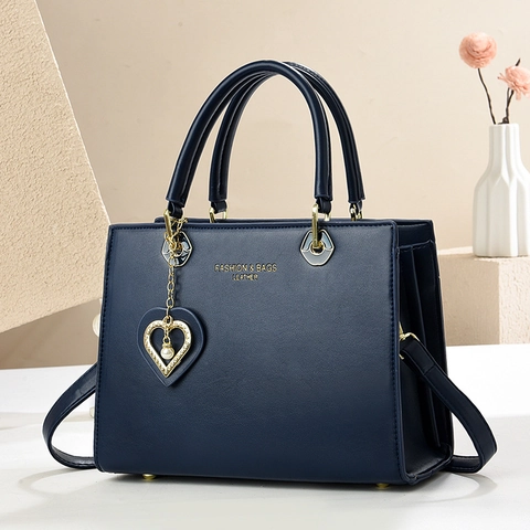 Women Fashion PU Leather Handbag With Heart Pearl Pendant Elegant Top Handle Bag Versatile Crossbody Shoulder Bag For Daily Use