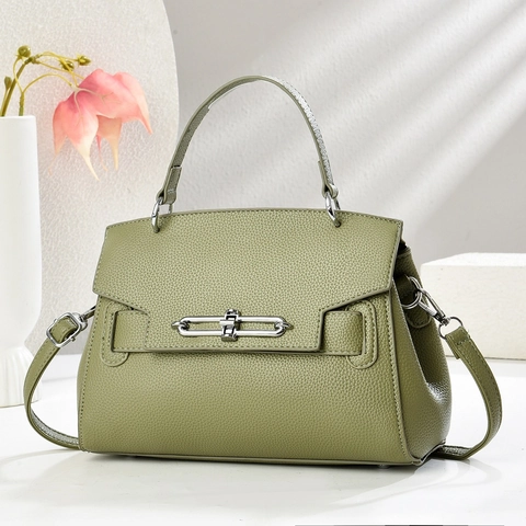 Chic Lychee Texture PU Leather Handbag Single Handle Flap Bar Lock Minimalist Crossbody Shoulder Bag For Women