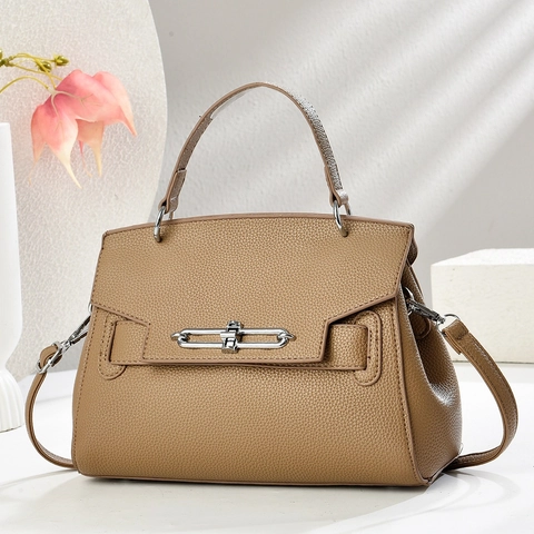 Damen Lychee-Muster PU-Leder Handtasche Elegante Top-Handle Umhängetasche Mit Abnehmbarem Schultergurt Alltag Büro Tote