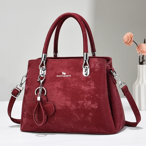 Bolso De Mano Para Mujer De Cuero PU Mate Gran Capacidad Bolso Tote De Hombro Con Colgante De Flor Correa Ajustable