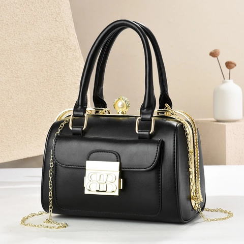 Sac à Main de Luxe en Cuir PU pour Femme Décoration de Künstliche Perle Boucle en Métal Sac Bandoulière Élégant Sac de Docteur Soirée