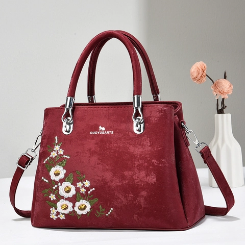 Borsa Da Donna In Pelle PU Ricamo Floreale Grande Capacità Borsa Tote Tracolla Con Tracolla Rimovibile Elegante