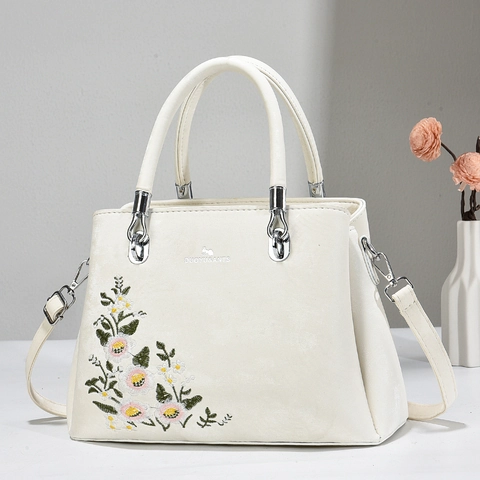 Borsa Da Donna In Pelle PU Ricamo Floreale Grande Capacità Borsa Tote Tracolla Con Tracolla Rimovibile Elegante