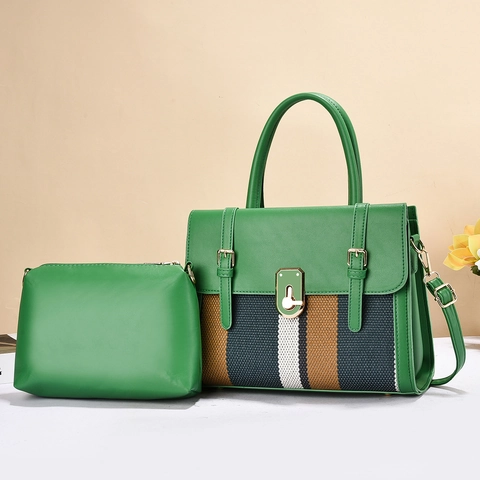 Borsa A Mano E Pochette Da Donna Pelle PU Tela A Righe Grande Capacità Retro Borsa A Tracolla Moda