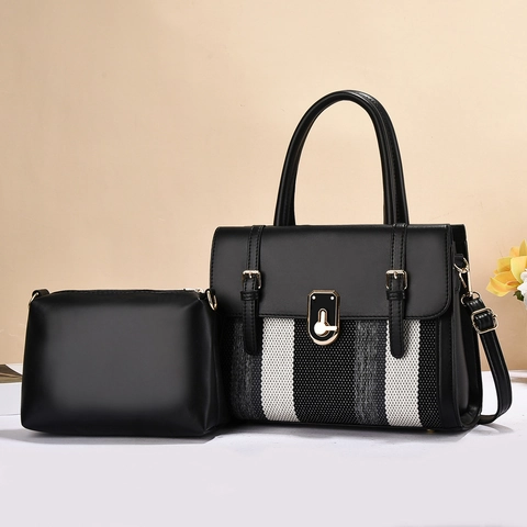 Damen Retro PU Leder Handtasche Und Kleine Tasche Streifen Spleißen Henkeltasche Casual Umhängetasche Für Den Täglichen Gebrauch