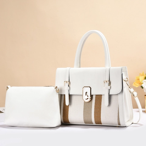 Damen Retro PU Leder Handtasche Und Kleine Tasche Streifen Spleißen Henkeltasche Casual Umhängetasche Für Den Täglichen Gebrauch