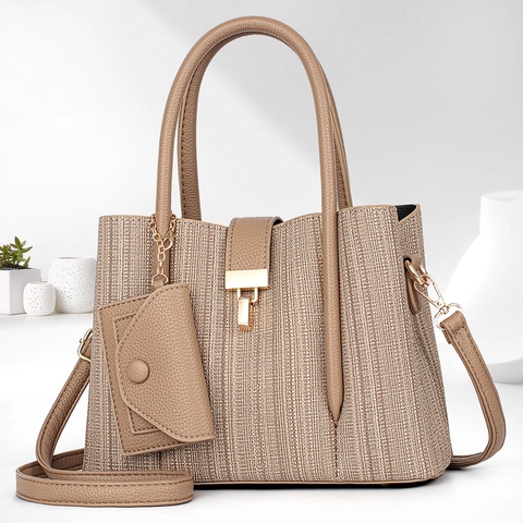 Borsa A Mano Donna Trama Intrecciata Pelle PU Tote Borsa A Tracolla Con Pochette Rimovibile Elegante Versatile Quotidiana