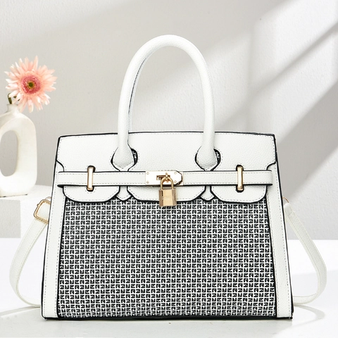 Sac À Main Pour Femme En Cuir PU Grainé Grande Capacité Sac À Bandoulière Élégant Style Commute Avec Cadenas Doré Décor
