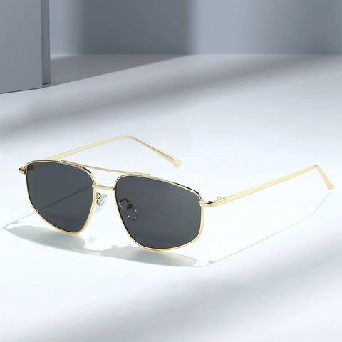 Aviator Sunglasses Metal Frame UV400 Protection Geometric Square Double Bridge Retro Eyewear For Men Women