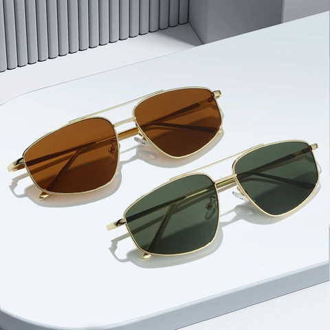 Aviator Sunglasses Metal Frame UV400 Protection Geometric Square Double Bridge Retro Eyewear For Men Women