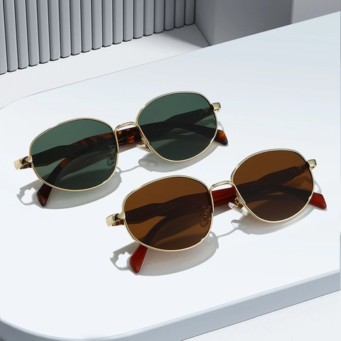 Retro Sunglasses UV400 Metal AC Round Cat Eye Geometric Frame Fashion Sun Glasses For Outdoor Party Streetwear Unisex