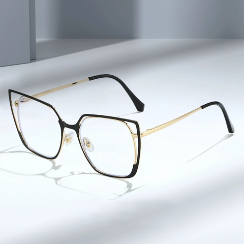 Occhiali Da Gatto Anti Luce Blu Per Donna Retro Metallo Geometrico Vuoto Montatura Decorativa Di Moda