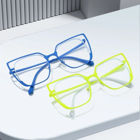 Occhiali Da Gatto Anti Luce Blu Per Donna Retro Metallo Geometrico Vuoto Montatura Decorativa Di Moda