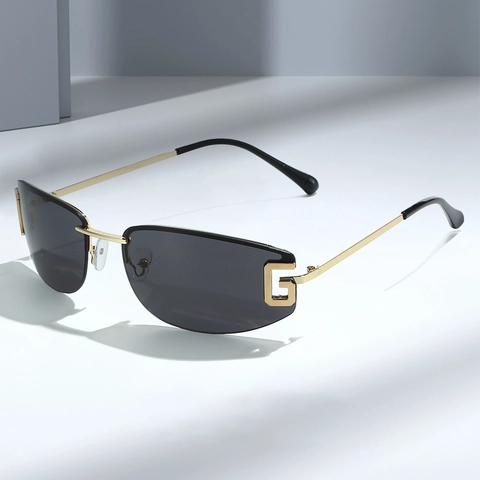 Occhiali Da Sole Senza Montatura Protezione UV400 Stanghette In Metallo Lenti Graduate Moda Retro Esterni Per Uomini E Donne