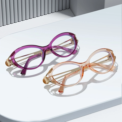 Montatura Per Occhiali Da Vista Gatto Da Donna Anti Luce Blu Plastica Metallo Leggero Retrò Trendy Maculato Lenti Chiare