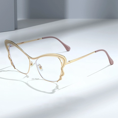 Occhiali Con Montatura In Metallo A Forma Di Ala Di Farfalla Protezione Luce Blu Moda Tendenza Urbana Ottica Donne