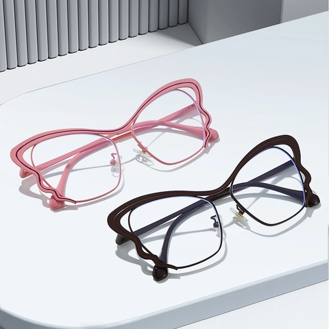 Occhiali Con Montatura In Metallo A Forma Di Ala Di Farfalla Protezione Luce Blu Moda Tendenza Urbana Ottica Donne