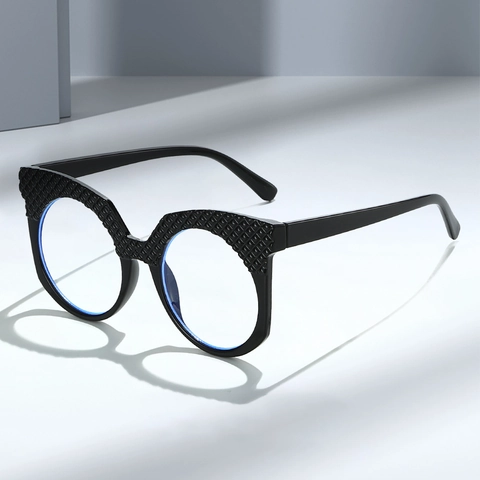 Occhiali Di Moda Tondi Gatto Anti Luce Blu Montatura PC Con Trama A Rombi Vintage Gradiente Unisex