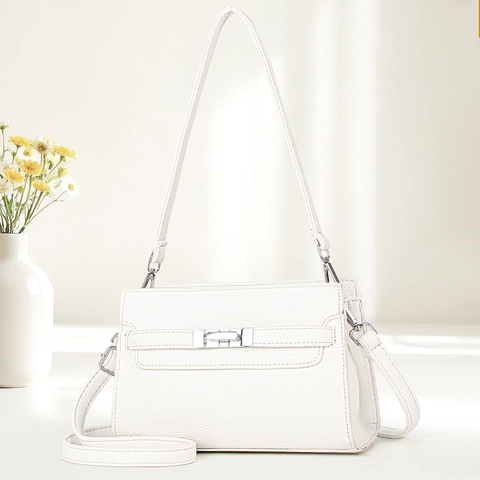 Women Handbag PU Leather Lychee Pattern Crossbody Shoulder Bag With Metal Twist Lock Large Capacity Elegant Tote