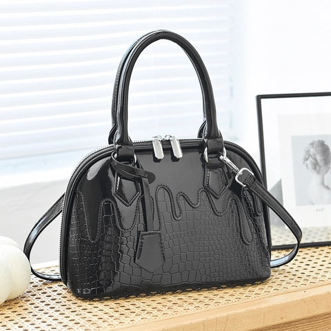 Women Shell Handbag PU Leather Crocodile Pattern Liquid Dripping Design Melting Edge Crossbody Shoulder Bag Trendy Summer
