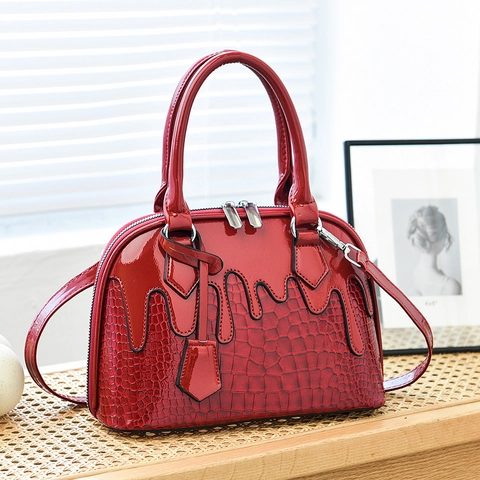 Women Shell Handbag PU Leather Crocodile Pattern Liquid Dripping Design Melting Edge Crossbody Shoulder Bag Trendy Summer