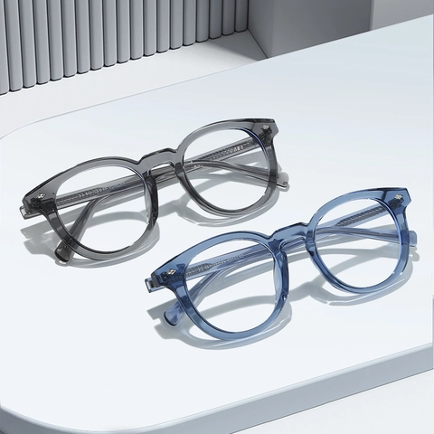 Occhiali Anti Luce Blu Montatura Rotonda TR90 Decorazione Rivetti Moda Leggera Unisex