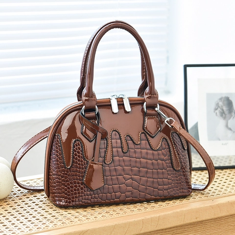 Women PU Leather Handbag Crocodile Pattern Spliced Fluid Dripping Design Shell Shoulder Bag Large Capacity Crossbody