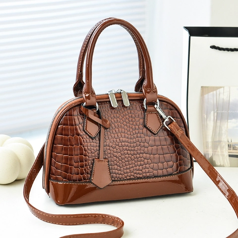 Bolso De Mano De Cuero PU Con Patrón De Cocodrilo Para Mujer Bolso De Hombro Brillante De Gran Capacidad Doble Cremallera