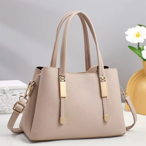 Dames Lychee Textuur PU Leer Tote Bag Grote Capaciteit Schoudertas Met Goud Hardware Mode Handtas