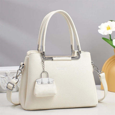 Borsa A Mano Da Donna In Pelle PU Grana Litchi Con Tracolla Rimovibile E Mini Charm Borsa A Tracolla Versatile