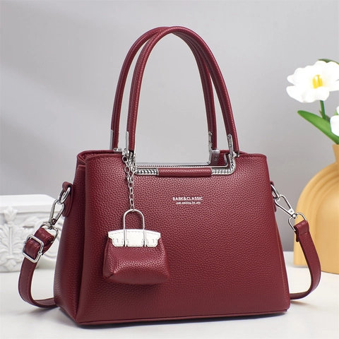Borsa A Mano Da Donna In Pelle PU Grana Litchi Con Tracolla Rimovibile E Mini Charm Borsa A Tracolla Versatile