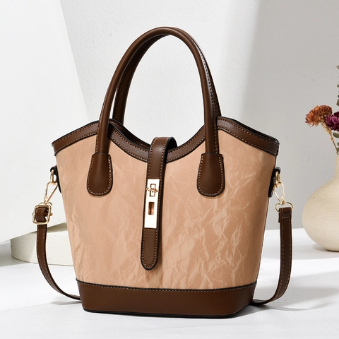 Borsa A Mano Da Donna In Pelle PU Contrasto Borsa Tote Strutturata Con Tracolla Rimovibile Elegante