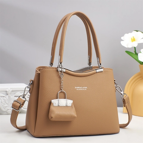Sac À Main Élégant En Cuir PU Texturé Sac À Bandoulière Avec Mini Charme De Sac Bandoulière Amovible Pour Usage Quotidien