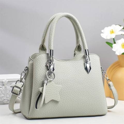 Bolsos De Mano Para Mujer Patrón Litchi Cuero PU Bolso De Hombro Cruzado Con Colgante Estrella Gran Capacidad Trendy