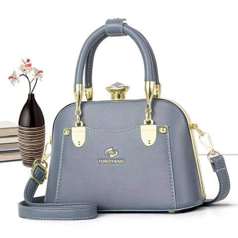 Schelp Handtas PU Leer Schoudertas Met Kristallen Knop Elegante Forenzenstijl Voor Dames
