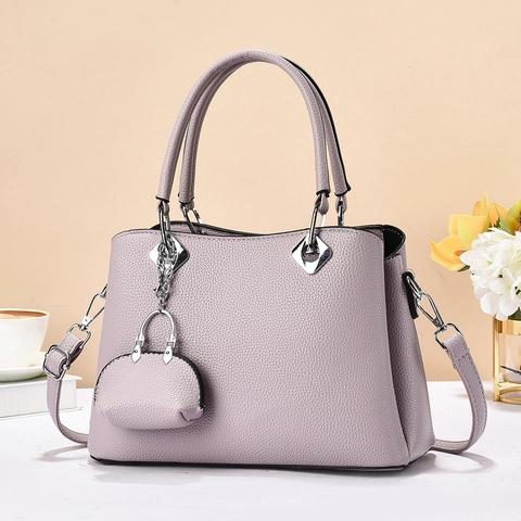 Damen Handtasche PU Leder Lychee Muster Große Kapazität Umhängetasche Pendeln Elegant Mit Mini Münzfach Anhänger