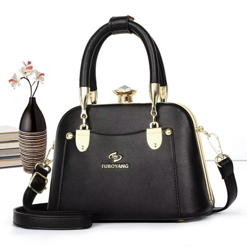Schelp Handtas PU Leer Schoudertas Met Kristallen Knop Elegante Forenzenstijl Voor Dames