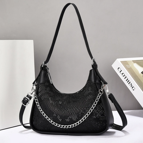 Borsa Hobo In Pelle PU Con Motivo Serpente Alla Moda Borsa A Spalla Sottobraccio Con Catena In Metallo Argento Regolabile