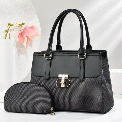 Borsa Tote E Pochette Donna Pelle PU Trama Intrecciata Grande Capacità Tracolla Mano Dettagli Dorati Elegante Chic