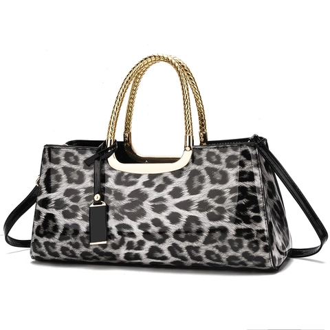 Borsa A Mano In Pelle PU Con Stampa Leopardata Manico In Metallo Intrecciato Oro Retro Borsa A Tracolla Per Donna