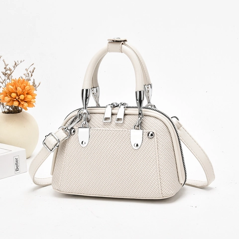 Sac À Main Pour Femmes En Tissu Tissé Texturé Et Cuir PU Sac Bandoulière Dôme Coquille Sangle Réglable Style Élégant